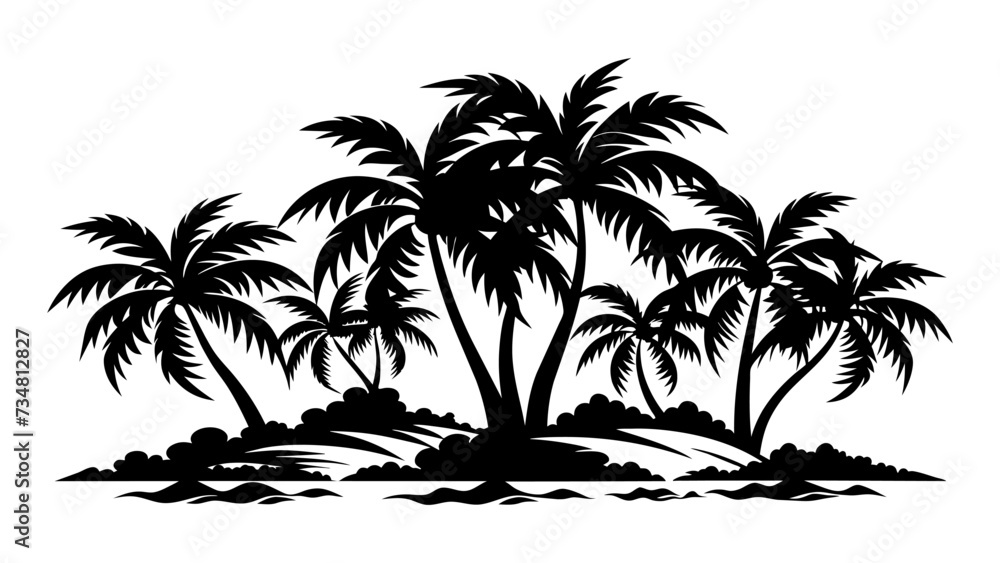 Silhouette of palm trees. Isolated tropical palms