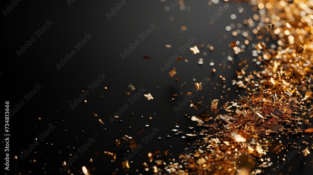 Realistic Golden Confetti Falling Sparse on Left Side - Black Alpha Background Realistic Golden Confetti Falling Sparse on Left Side - Black Alpha Background