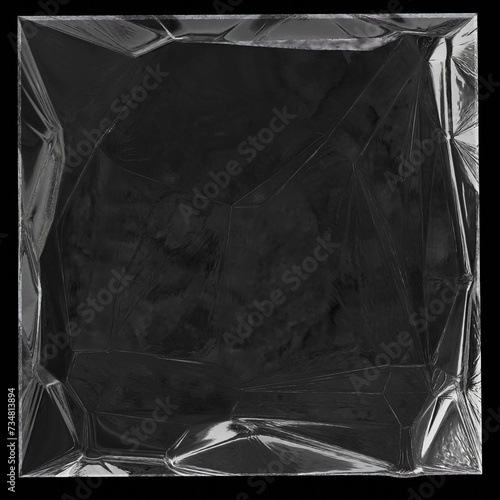 Plastic square Wrap PNG Texture : Wrinkled black plastic bag texture on a black background, ideal for creative and decorative design purposes. photo