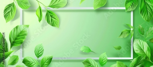 Green leaves and square frame of spring backdrop background. AI generated image photo
