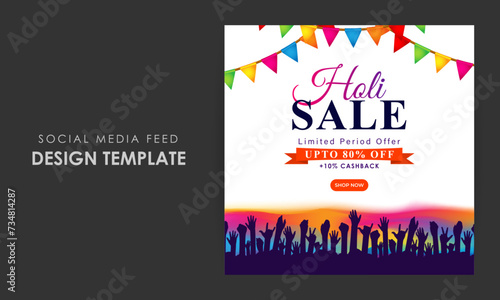 Vector illustration of Happy Holi Sale social media feed template