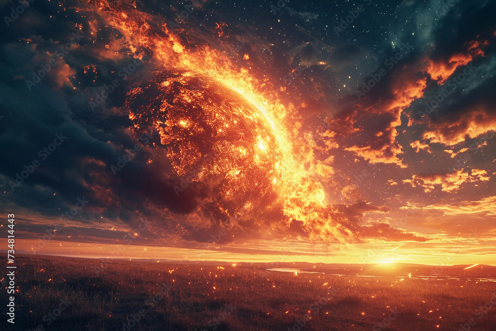 Artistic interpretation of a comet crashing into Earth Artistic interpretation of a comet crashing into Earth