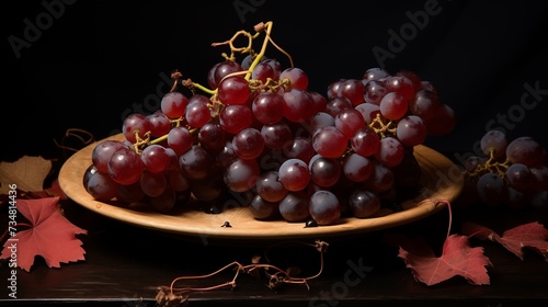 brown grapes are on a plate, in the style of eerie whimsy, paleocore, snapshot aesthetic, dark black and red, ragecore, soggy,white background photo