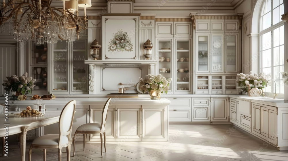 luxury  kitchen with wooden cabinet, modern house