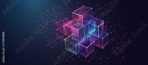 Futuristic metaverse digital cubes blocks technology network connection concept. AI generated image photo