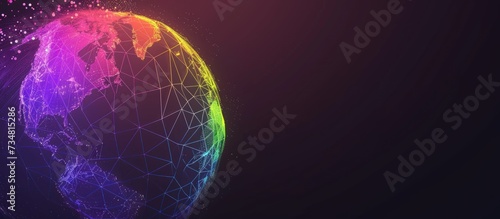 Low poly glowing holographic globe Low Polygonal wireframe concept dark background. AI generated