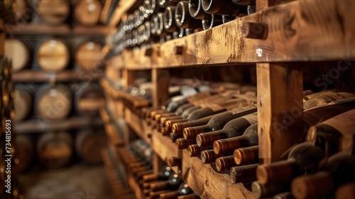 Sophisticated Wine Cellar: Aging Wine Bottles on Wooden Racks