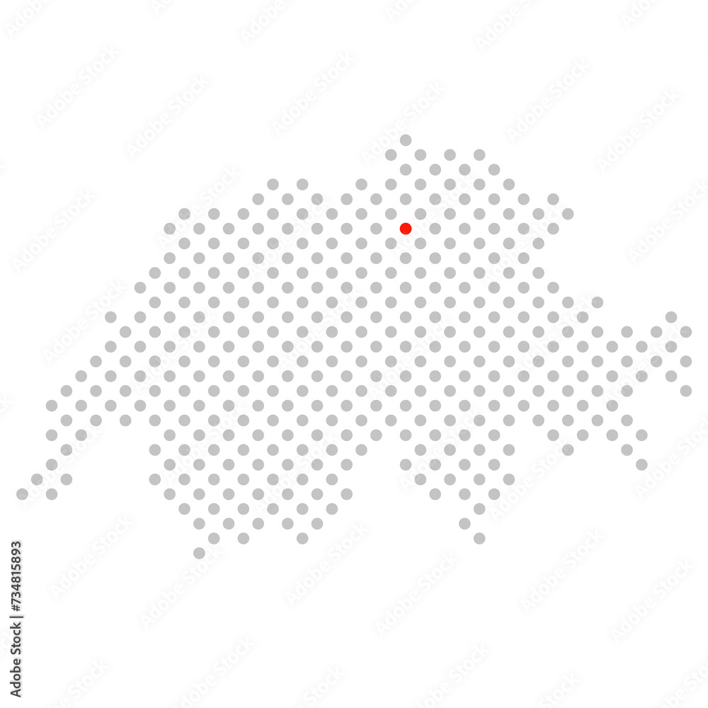 Zürich in der Schweiz: Schweizkarte aus grauen Punkten mit roter Markierung