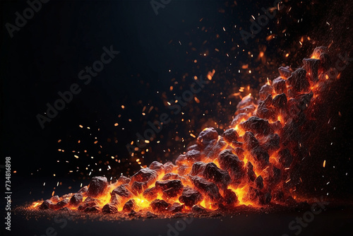 Abstract of fire sparks on black background, Fire embers particles over black background. Generative Ai
