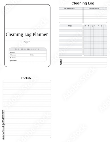 Editable Cleaning Log Planner Kdp Interior printable template Design.
