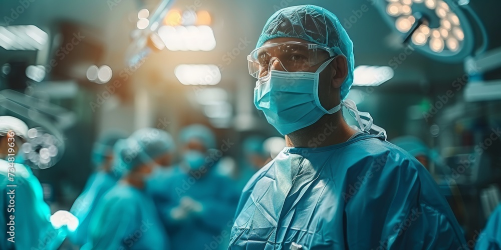 A Surgeon in Scrubs Prepares for a Life-Saving Procedure in the Sterile Confines of an Operating Room, Generative AI A Surgeon in Scrubs Prepares for a Life-Saving Procedure in the Sterile Confines of an Operating Room, Generative AI