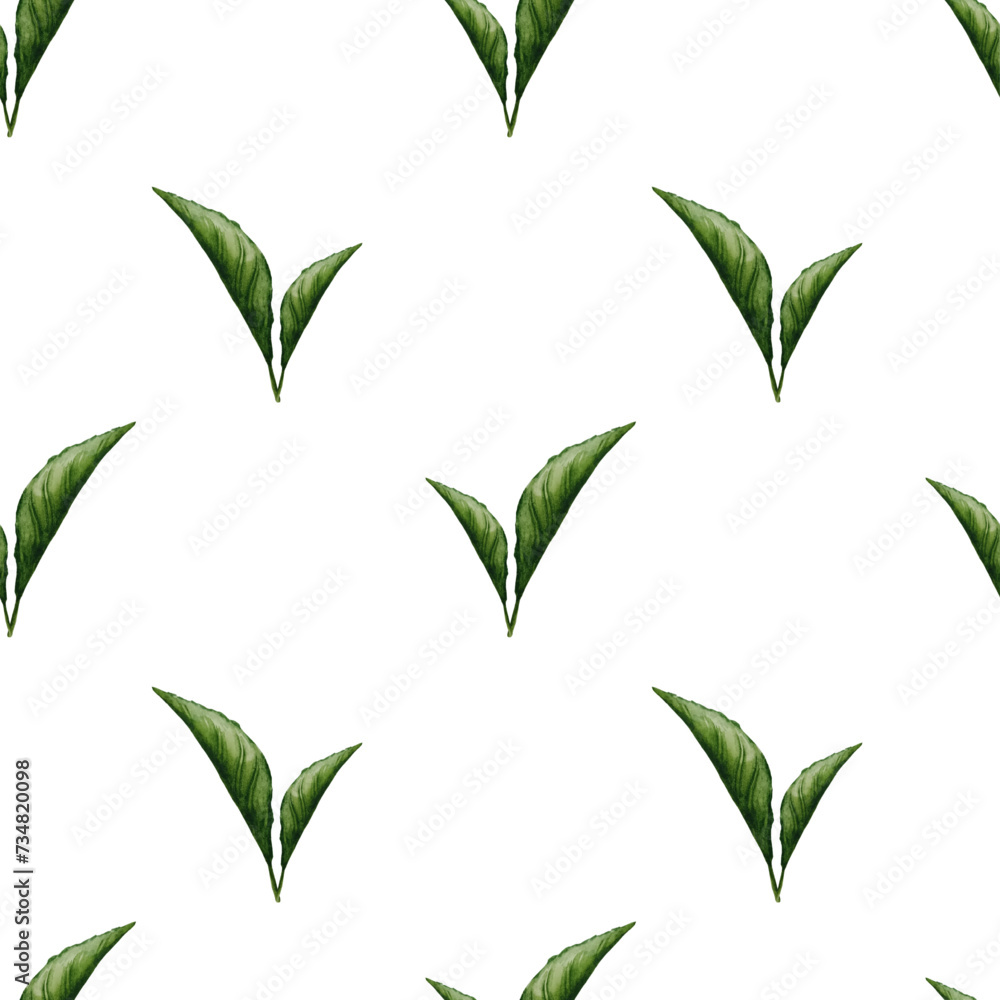 Watercolor spring green leaves seamless pattern. Foliage illustration on white background. Floral pattern. Watercolor spring green leaves seamless pattern. Foliage illustration on white background. Floral pattern.