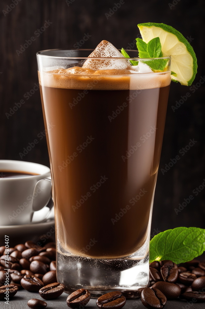 Steaming Irish Coffee in Clear Mugs with Coffee Beans on Wooden Surface Steaming Irish Coffee in Clear Mugs with Coffee Beans on Wooden Surface