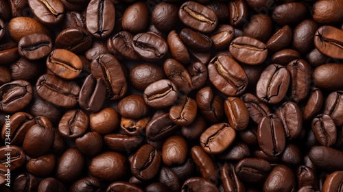 Premium Coffee Beans: Top-Down Perspective with Rich Aroma