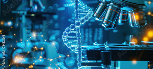 DNA double helix. DNA molecule structure. Medical science research of chromosome DNA genetic biotechnology in human genome cell. Science laboratory experiments analysis and genetic engineering study.