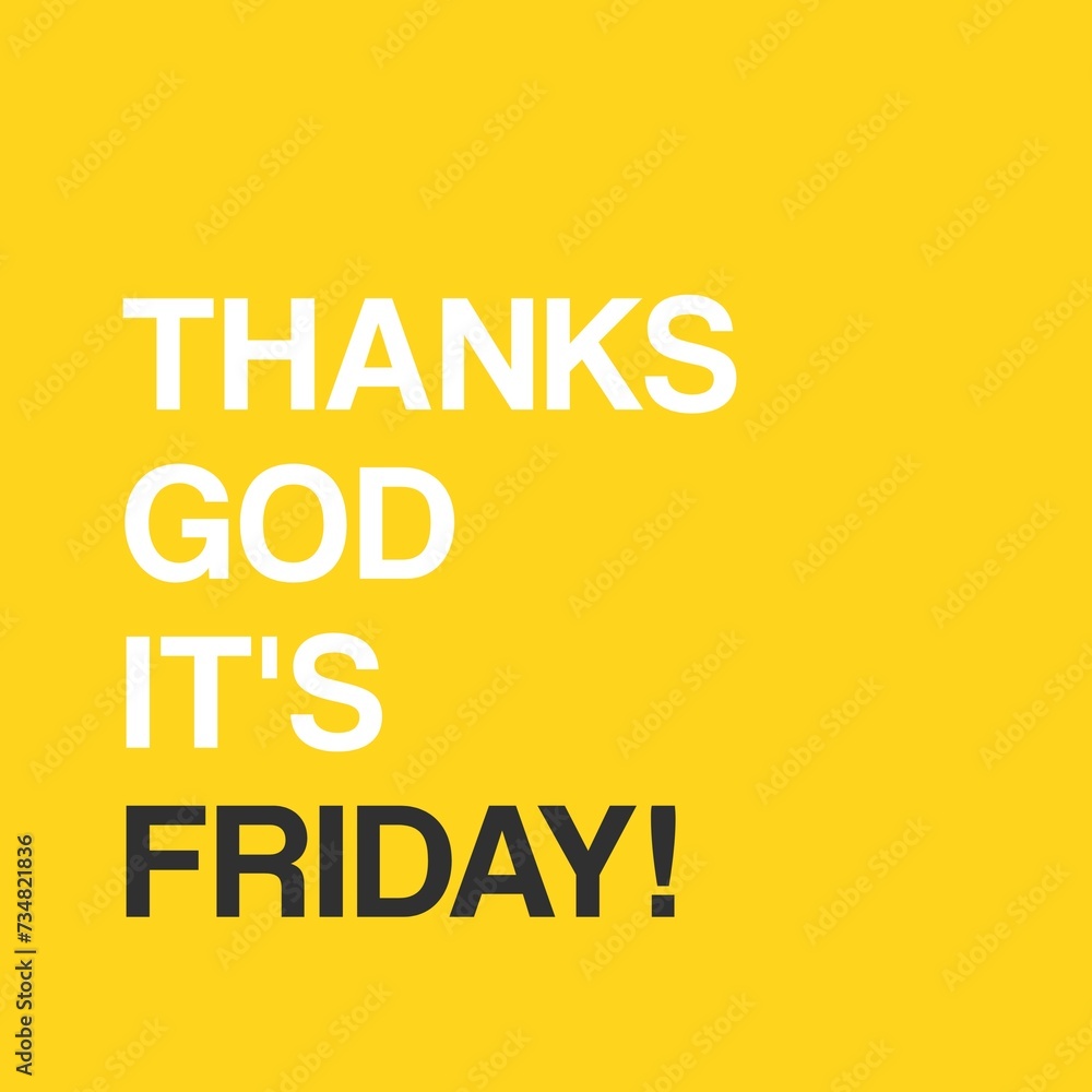 Thanks God It's Friday. Lettering Illustration Design. Isolated on yellow background. 