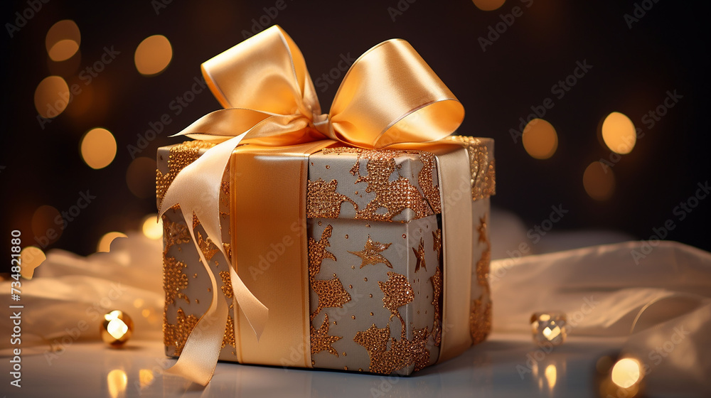 Bow yellow gift box, on a white background, Bow yellow gift box, on a white background,
