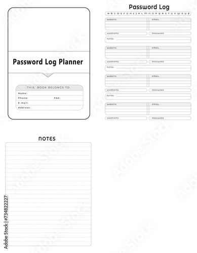 Editable Password Log Planner Kdp Interior printable template Design.