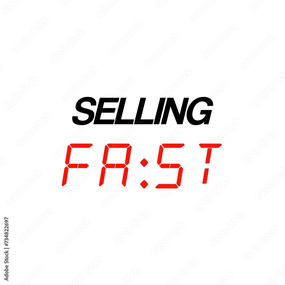 Fototapeta premium Selling Fast Written on a Retro Alarm Clock in Digital Font Line Flat Style Illustration Concept. Isolated on white background. 