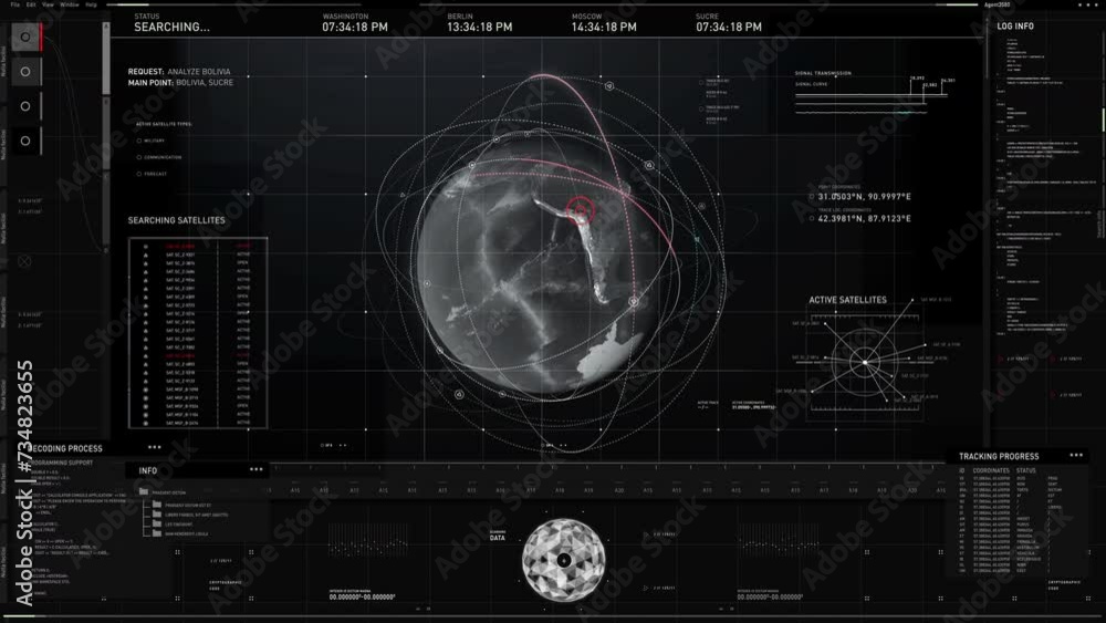 Futuristic Earth Satellite Data In Military Location Tracking Mission. Futuristic Earth Orbiting Satellites Global Scanning Process. Broadcasting Via Futuristic Earth Satellite Surveillance System. Futuristic Earth Satellite Data In Military Location Tracking Mission. Futuristic Earth Orbiting Satellites Global Scanning Process. Broadcasting Via Futuristic Earth Satellite Surveillance System.