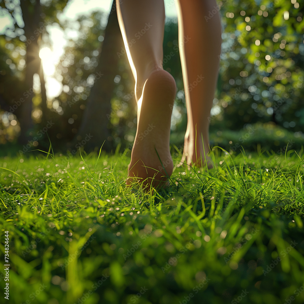 person walking on the grass