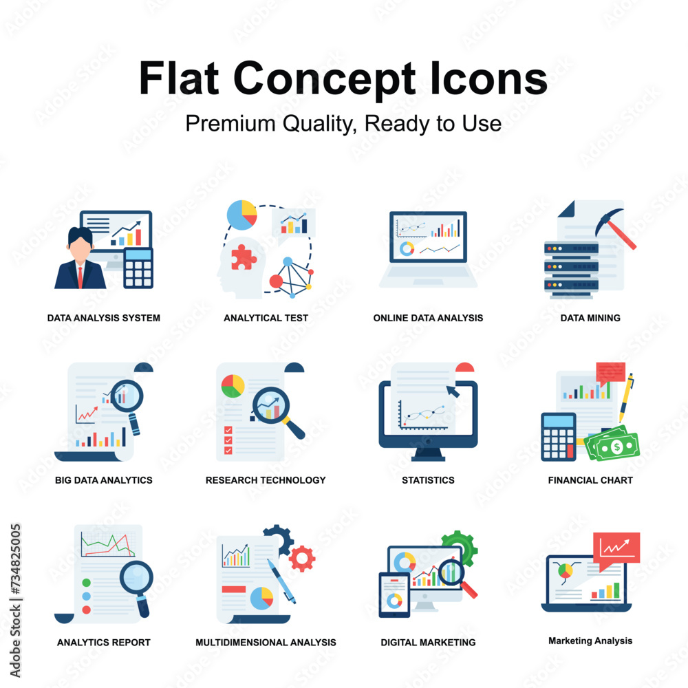Pack of flat conceptual icons in trendy design style, ready to use illustrations Pack of flat conceptual icons in trendy design style, ready to use illustrations