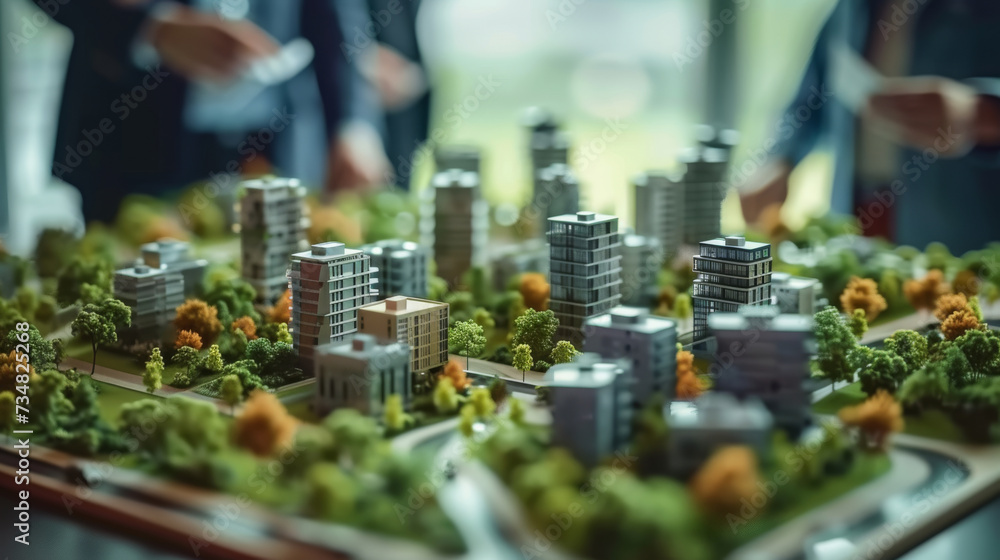 Obraz premium building model of residential district, eco green city concept