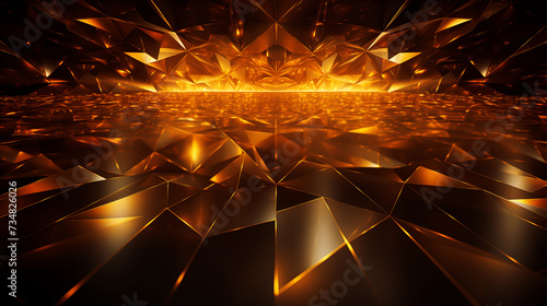 Abstract geometric gold color background, polygon, low poly pattern. 3d illustration.