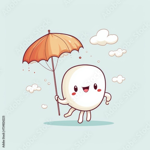 Cartoon Character Holding Umbrella in the Air