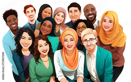 Diverse Team Appreciation Gathering Isolated on Transparent Background PNG.