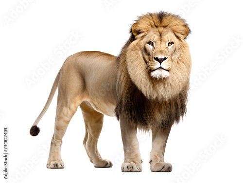 a lion standing with a mane