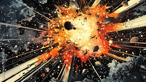 Vintage retro comics boom explosion crash bang with light and dots colorful AI Image Generative photo