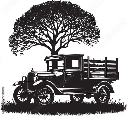 antique country truck with tree silhouette