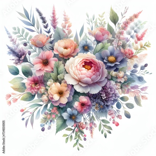 Happy Valentine's Day Watercolor Heart Floral flower Generative Ai