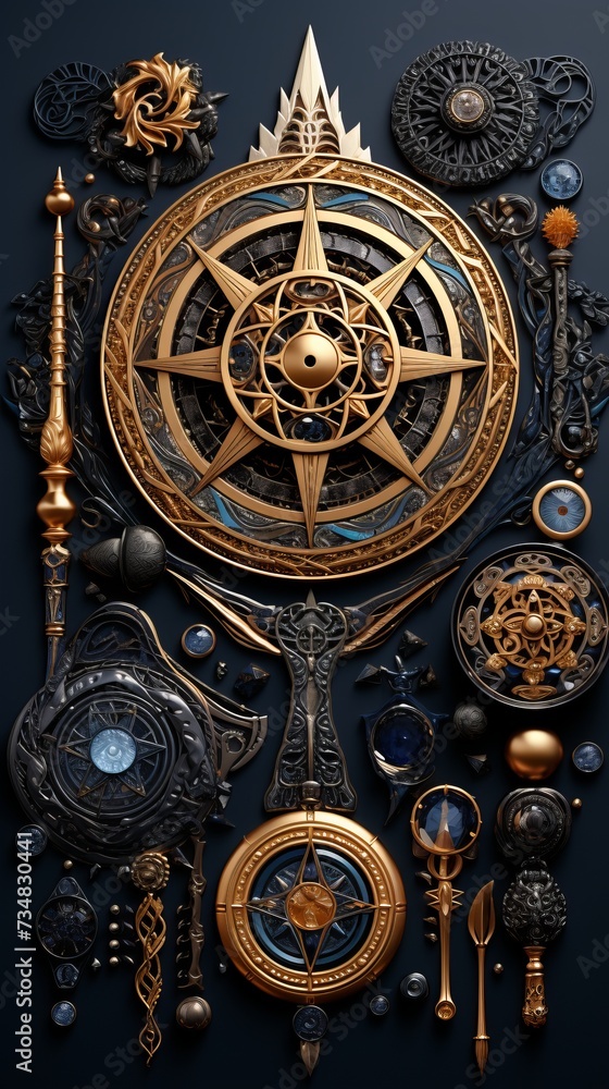 Illustration of Wiccan symbols and tools.