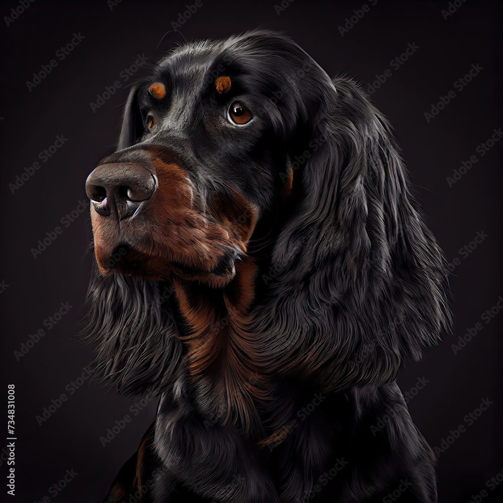 Majestic Gordon Setter Studio Portrait on Dark Background