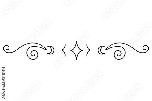 Flourish calligraphic design element. Page decoration symbol to embellish your layout. Linear of vintage swirl