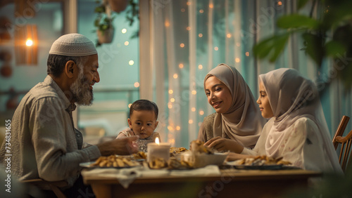 Islamic family sharing food during ramadan supper