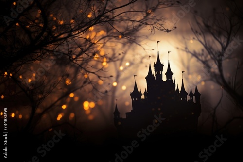 Spooky Castle Bokeh: Castle silhouette.