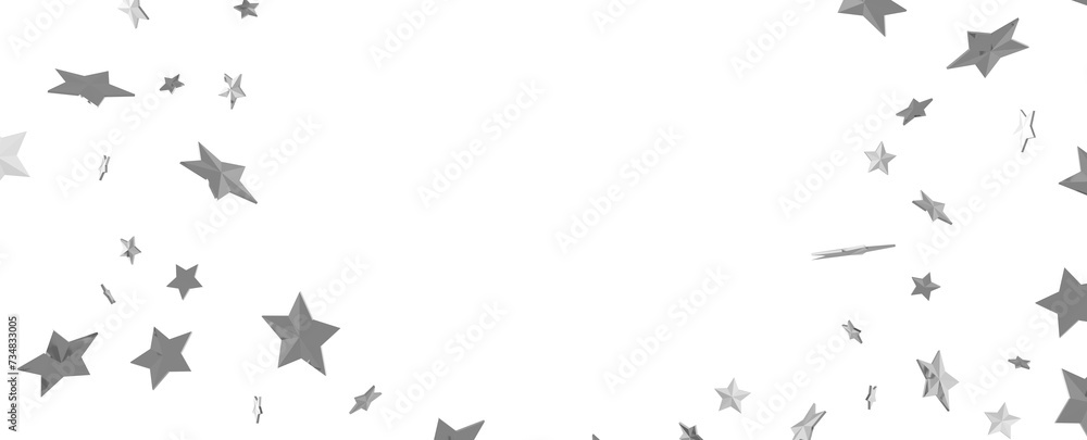 Naklejka premium Silver star of confetti. Falling stars on a white background. Illustration of flying shiny stars.