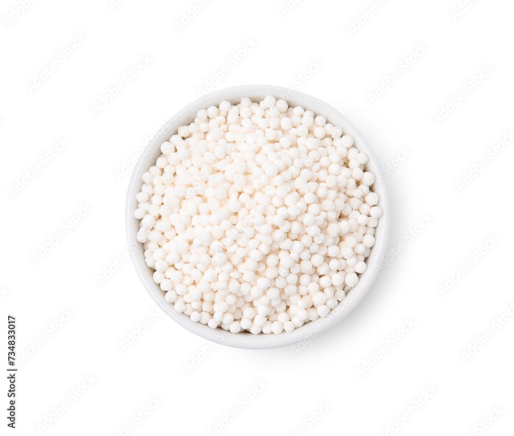Tapioca pearls in cup isolated on white, top view Tapioca pearls in cup isolated on white, top view