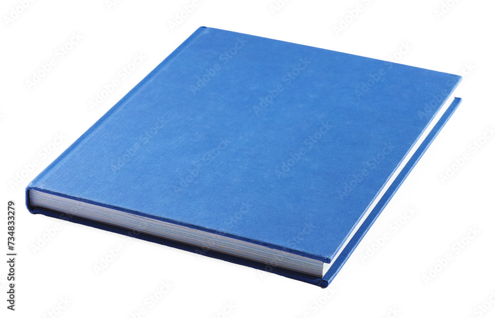 One closed blue hardcover book isolated on white One closed blue hardcover book isolated on white