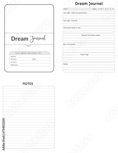 Editable Dream Journal Planner Kdp Interior printable template Design.