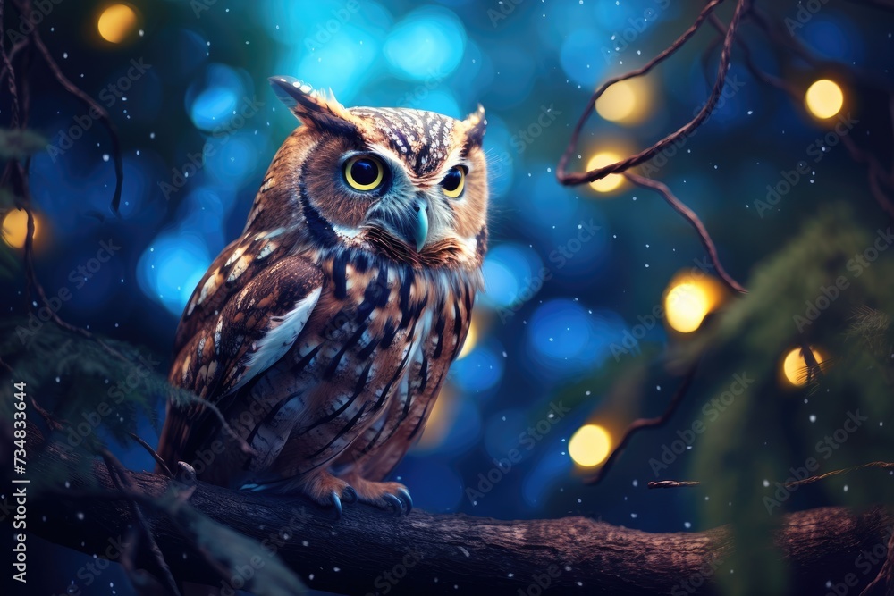 Moonlit Owl Bokeh: An owl in a moonlit forest. Moonlit Owl Bokeh: An owl in a moonlit forest.