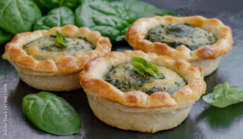 Photo of three small spinach pies, spinach pastries