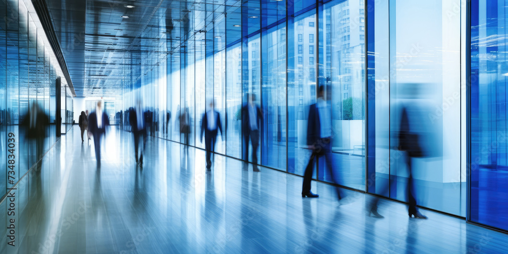 Unrecognizable anonymous people in motion blur walking in an office Unrecognizable anonymous people in motion blur walking in an office