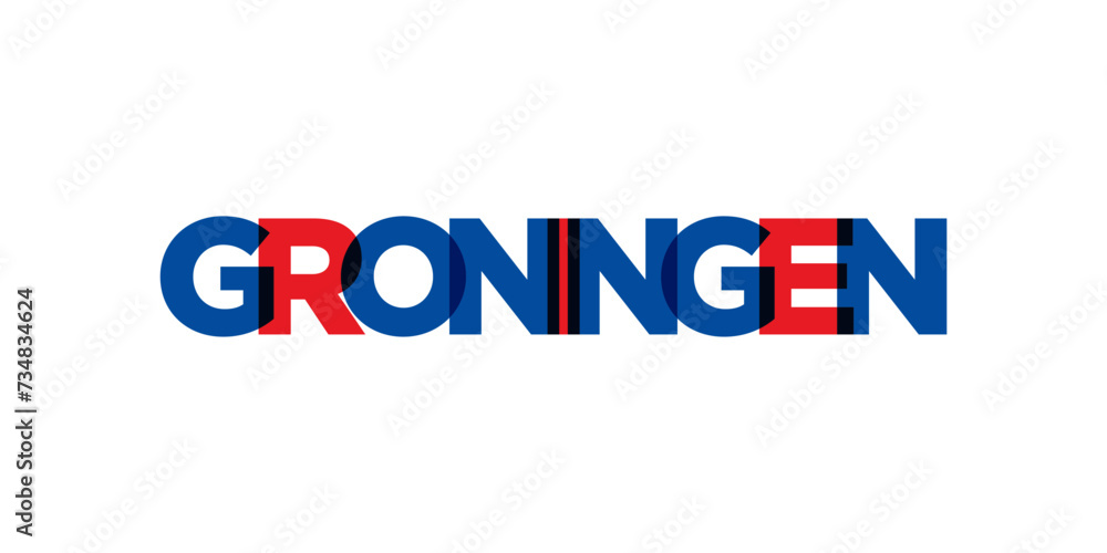 Groningen in the Netherlands emblem. The design features a geometric style, vector illustration with bold typography in a modern font. The graphic slogan lettering.