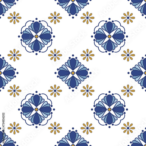 Digital textile ethnic abstract, embroidery,  motive floral blue on background traditional style design for carpet, silk, scarf, decorative, pillow, fabric,backgroundMosaic Tile, mosaic
 photo