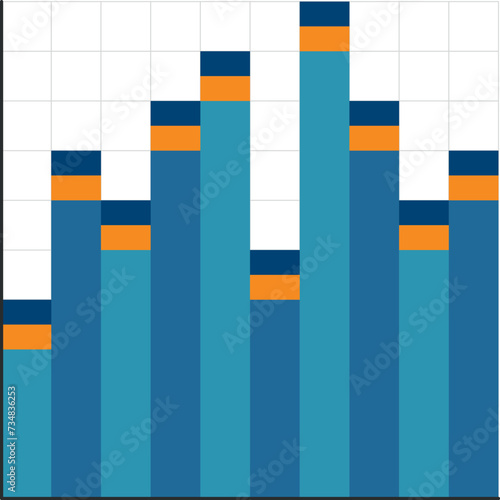 Business graphs and charts icons. Business infographics icons. Colorful graphs, diagrams, schemes, money, down or up arrow, economy reduction. Financial chart. Vector