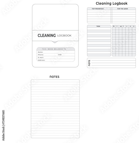 Editable Cleaning Logbook Planner Kdp Interior printable template Design.